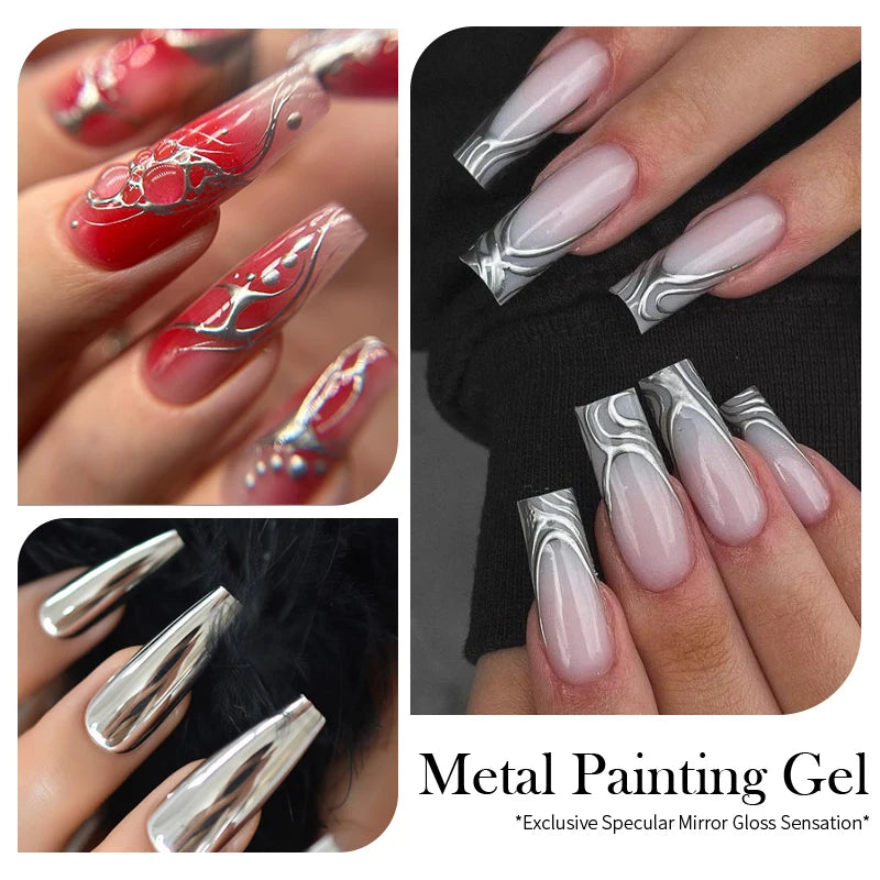 Super Bright Metallic Painting Gel Polish 5ML Gold Silver Mirror Gel Nail Polish Flower Drawing Lines French Nails