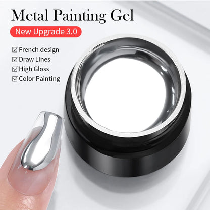 Super Bright Metallic Painting Gel Polish 5ML Gold Silver Mirror Gel Nail Polish Flower Drawing Lines French Nails