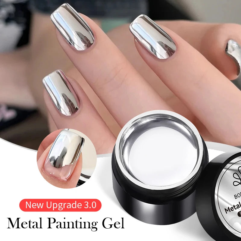 Super Bright Metallic Painting Gel Polish 5ML Gold Silver Mirror Gel Nail Polish Flower Drawing Lines French Nails