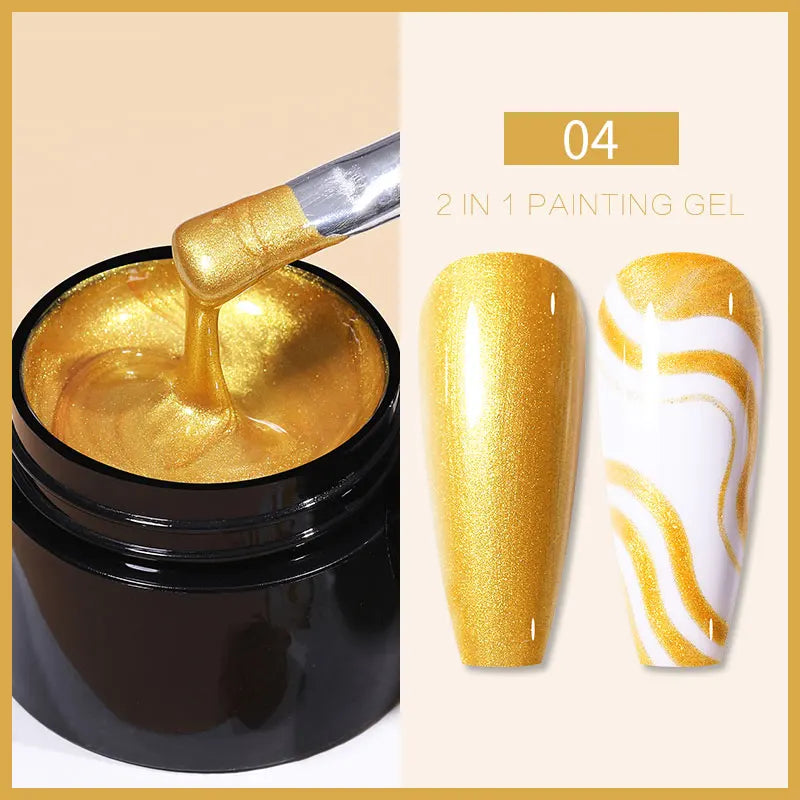 Super Bright Metallic Painting Gel Polish 5ML Gold Silver Mirror Gel Nail Polish Flower Drawing Lines French Nails