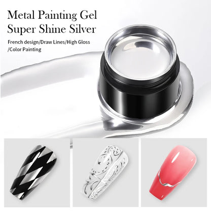 Super Bright Metallic Painting Gel Polish 5ML Gold Silver Mirror Gel Nail Polish Flower Drawing Lines French Nails